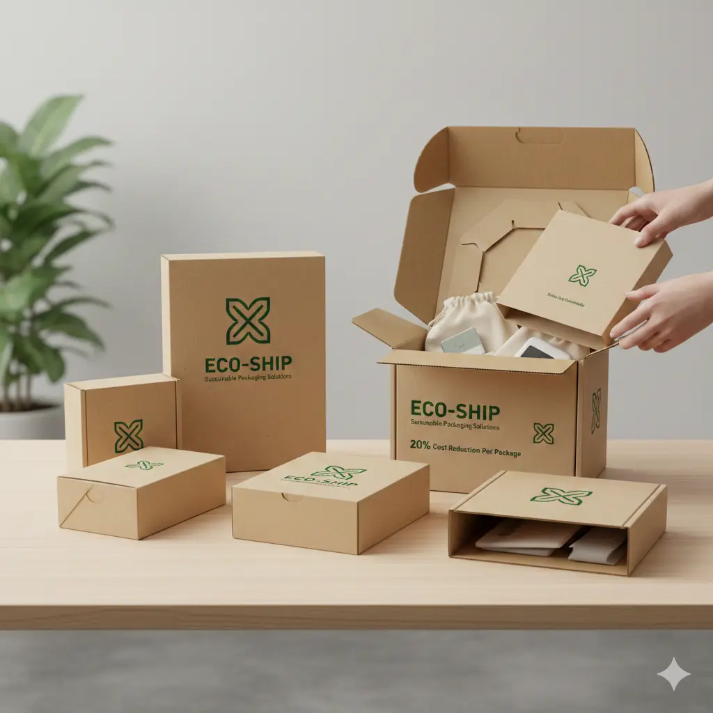 Lager mit standardisierten Versandkartons für E-Commerce