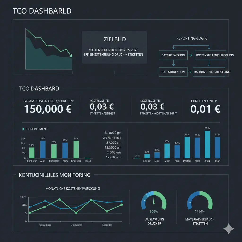 Dashboard mit Kennzahlen und TCO-Auswertung für den Druckeinkauf