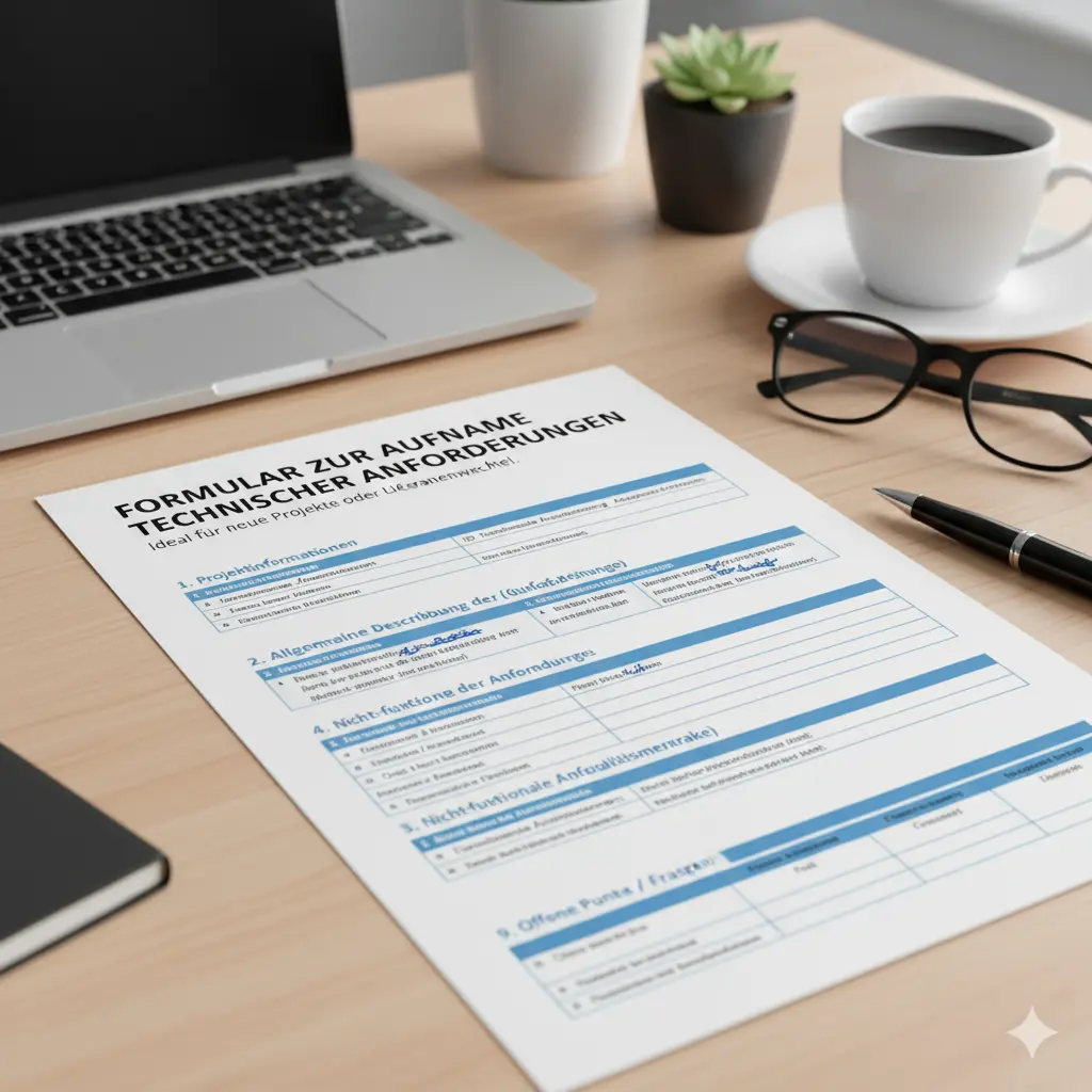 Technische Checkliste und Stift auf einem Dokumentenstapel