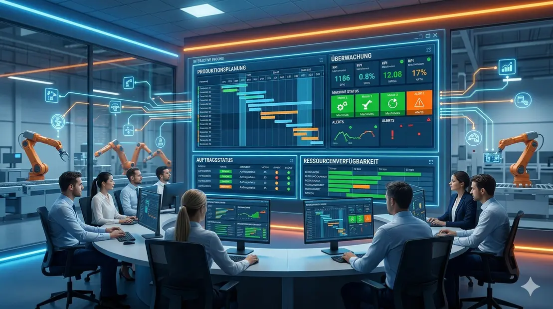 Laufende Druckmaschine in einer Produktionshalle